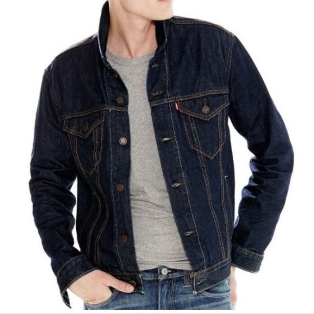 Men’s Trucker Dark Wash Levis Denim Jacket SZ L - Picture 1 of 8